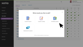 Educator account in Xello. The modal to add custom tasks is open and the cursor is selecting Portfolio project